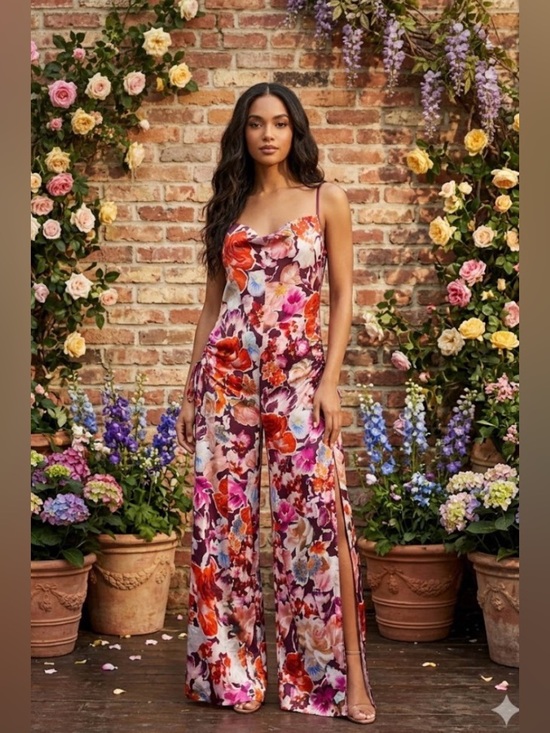 Anthropologie Pants - Anthropologie Floral Satin Wide-Leg Jumpsuit - Multi Floral